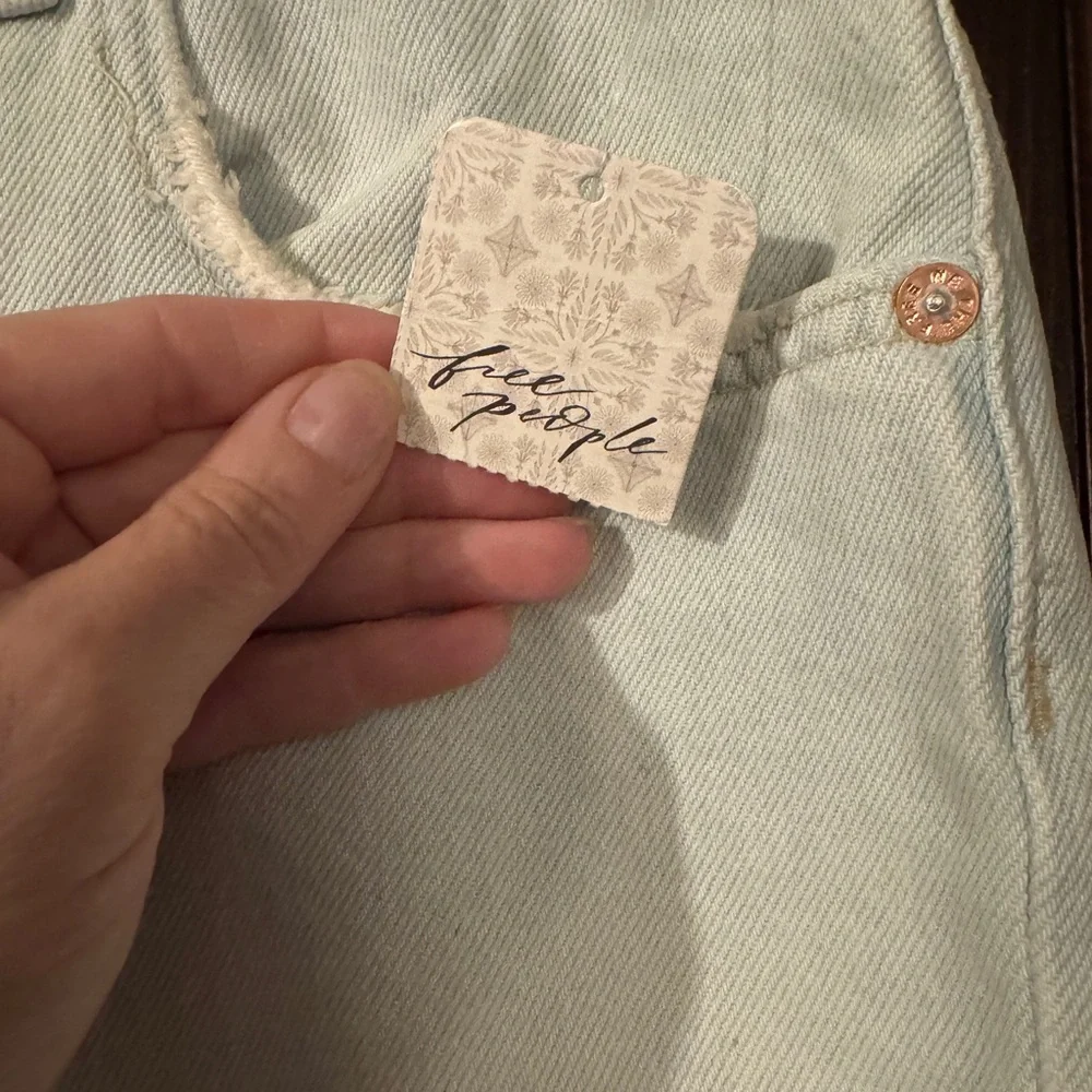 Free People Light Blue Distressed Straight Leg Jeans - Picture 3 of 7